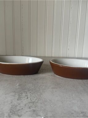 Vintage Hall China Brown Set of 2 Single Casserole Oval Au Gratin 6” x 4.5”